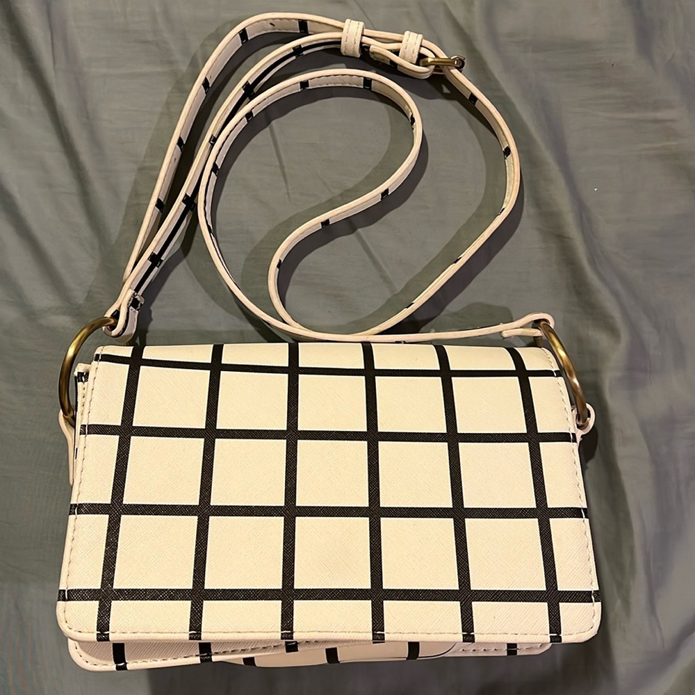 Grid Print Faux Leather Bag
